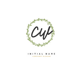 C W CW Beauty vector initial logo, handwriting logo of initial signature, wedding, fashion, jewerly, boutique, floral and botanical with creative template for any company or business.