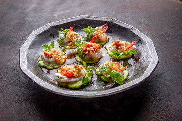 Shrimp in fish sauce, shrimp in fish sauce, hot and spicy, seafood Thai (spicy salad shrimp in fish sauce) , Thai spicy salad