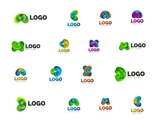 Set of abstract round shape logo templates. Minimal geometrical design, 3d geometric bold symbols in relief style with color blend steps effect. Vector Illustrations