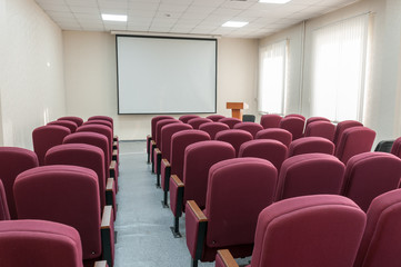 Fototapeta premium Modern conference room with comfortable Burgundy chairs