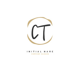 C T CT Beauty vector initial logo, handwriting logo of initial signature, wedding, fashion, jewerly, boutique, floral and botanical with creative template for any company or business.