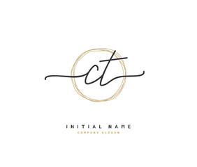 C T CT Beauty vector initial logo, handwriting logo of initial signature, wedding, fashion, jewerly, boutique, floral and botanical with creative template for any company or business.