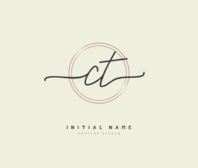 C T CT Beauty vector initial logo, handwriting logo of initial signature, wedding, fashion, jewerly, boutique, floral and botanical with creative template for any company or business.