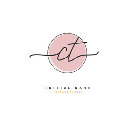 C T CT Beauty vector initial logo, handwriting logo of initial signature, wedding, fashion, jewerly, boutique, floral and botanical with creative template for any company or business.