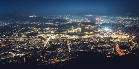 Fototapeta premium Kitakyushu Night View from Mt. Sarakura (Sarakurayama) in Kitakyushu City, Fukuoka, Japan. New Three Major Night Views of Japan - Ten Million Dollar Night View.