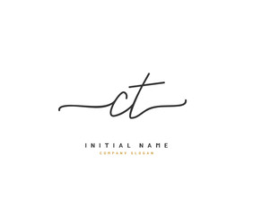 C T CT Beauty vector initial logo, handwriting logo of initial signature, wedding, fashion, jewerly, boutique, floral and botanical with creative template for any company or business.
