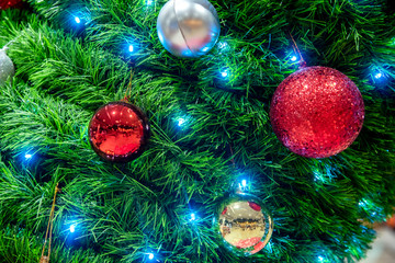 Christmas tree,Decorated Christmas tree on blurred background.
