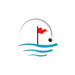 Water Golf logo design vector. Golf flags float over the water concept sport sign symbol illustration