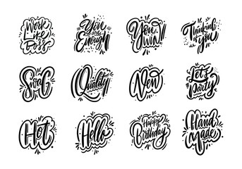Motivation typography phrases set. Hand drawn vector illustration in cartoon style. Black ink.
