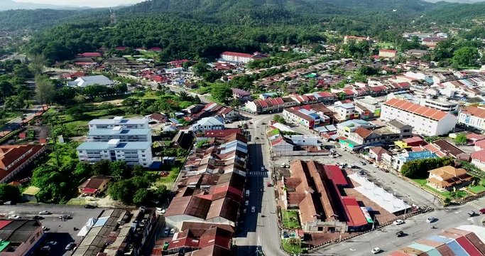 Aerial 4k view town of Kulim, Kedah, Malaysia. The Kulim District is a district and town in the state of Kedah, Malaysia. It is located on the southeast of Kedah, bordering Penang.