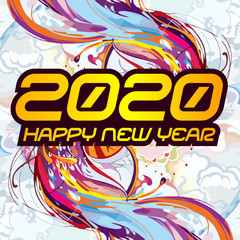 2020 colorful Text isolated on black background, New Year 2020
