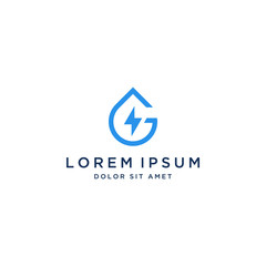 industrial logo design or monogrammed or initials letter G with drops of water and lightning
