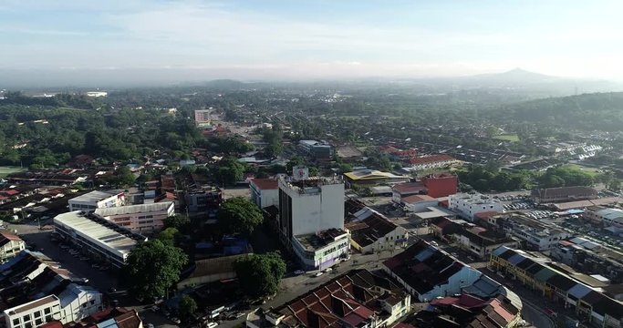 Aerial 4k view town of Kulim, Kedah, Malaysia. The Kulim District is a district and town in the state of Kedah, Malaysia. It is located on the southeast of Kedah, bordering Penang.
