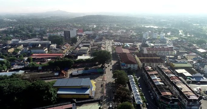 Aerial 4k view town of Kulim, Kedah, Malaysia. The Kulim District is a district and town in the state of Kedah, Malaysia. It is located on the southeast of Kedah, bordering Penang.