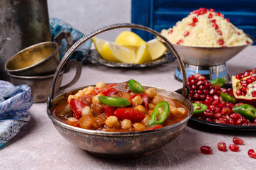 Stewed vegetables with chickpeas and couscous