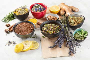 Different kinds of herbal tea