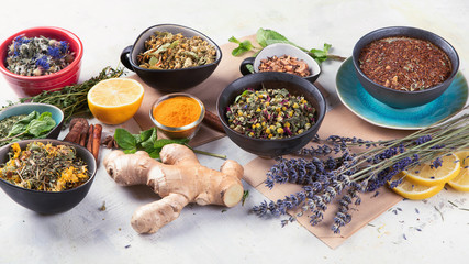 Different kinds of herbal tea