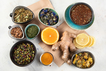 Different kinds of herbal tea