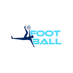 Football vector illustration. Sport Logo with football text and football player figure isolated on white background. Vector design template for football championship or competition design element.