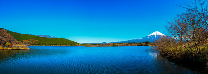 Panoramic of Mount Fuji at Kawaguchiko lake in summer morning