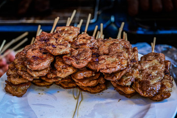 Grilled skewered milk pork, Local Thai street food