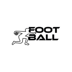 Football vector illustration. Sport Logo with football text and football player figure isolated on white background. Vector design template for football championship or competition design element.