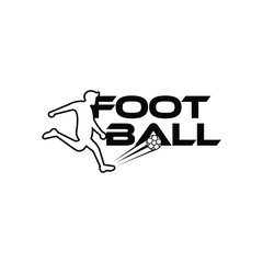 Football vector illustration. Sport Logo with football text and football player figure isolated on white background. Vector design template for football championship or competition design element.