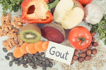 Food for kidneys health and gout inflammation. Healthy eating as source vitamins