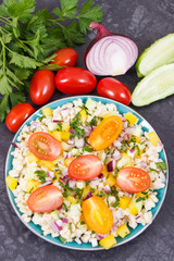Fresh salad with bulgur groats and vegetables. Healthy lifestyles and nutrition