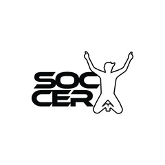 Soccer vector illustration of a silhouette soccer or football player isolated on white background. Sport Logo with soccer text and player figure. Soccer vector for icon, logo, app, symbol.