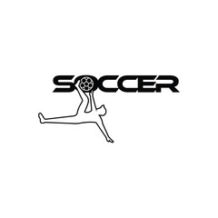 Soccer vector illustration of a silhouette soccer or football player isolated on white background. Sport Logo with soccer text and player figure. Soccer vector for icon, logo, app, symbol.