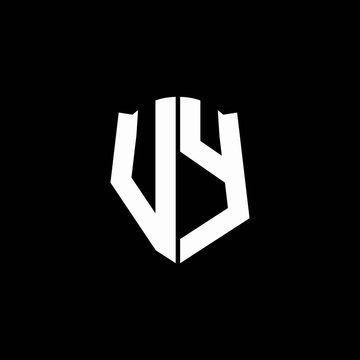 VY monogram letter logo ribbon with shield style isolated on black background