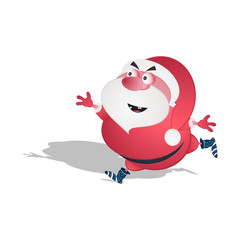 Smiling running santa claus. Vector illustration on a white background. Cartoon caricature on the theme of the New Year and Christmas.