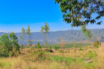 Ladscape view with blue sky near Batur Lake, Bali