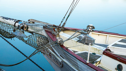 close up of the front of a sailing boat