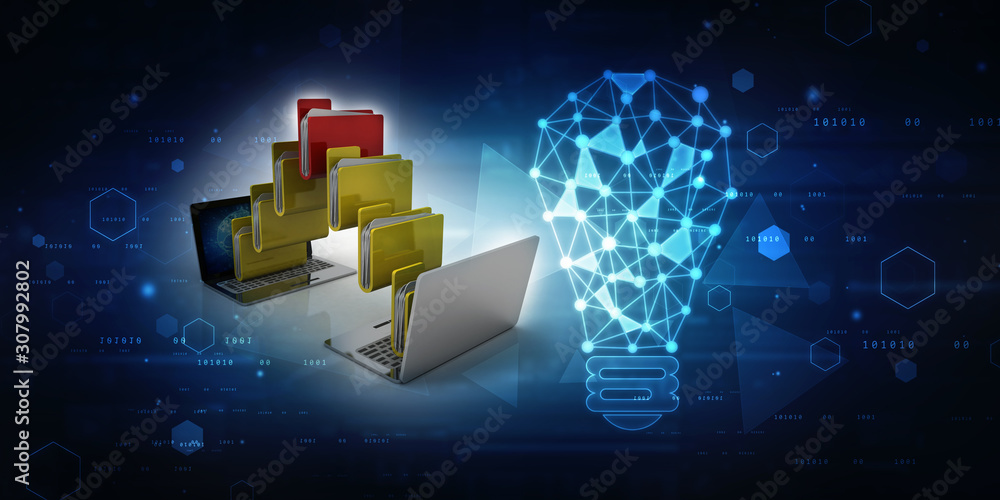 Poster 3d rendering folder with documents