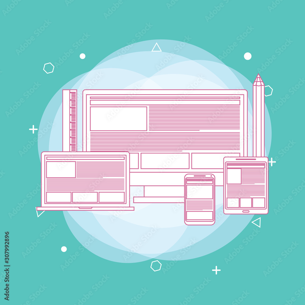 Poster web design. website template for monitor, laptop, tablet, phone. elements for mobile and web applica