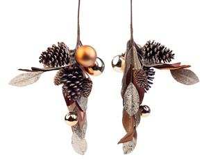 Christmas decoration of rustic garland pine cone isolated on white, Clipping path included