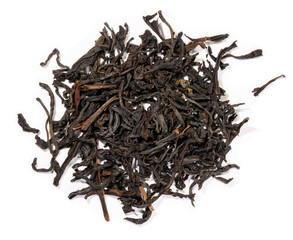 Black tea top view on white background