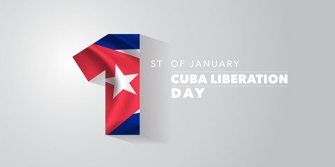 Cuba happy liberation day vector banner, greeting card.