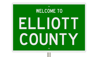 Rendering of a 3d green highway sign for Elliott County