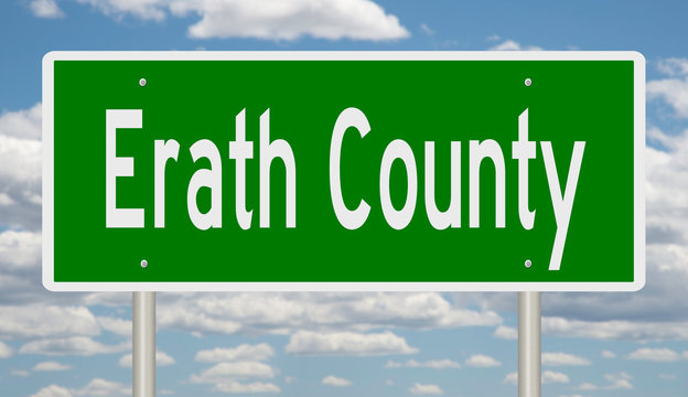 Rendering of a 3d green highway sign for Erath County