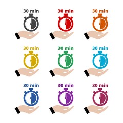 The 30 minutes, stopwatch color icon set isolated on white background