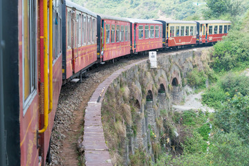 Shimla, India - Sep 09 2019 - Kalka-Shimla railway in Shimla, Himachal Pradesh, India. It is part of UNESCO World Heritage Site - Mountain Railways of India.