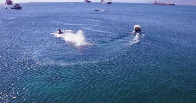 2019 - aerial of a man flyboarding in the Red Sea near Aqaba, Jordan.