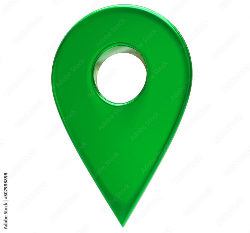 Fototapete green map pointer 3d pin. location symbol isolated on white background. web location point, pointer.