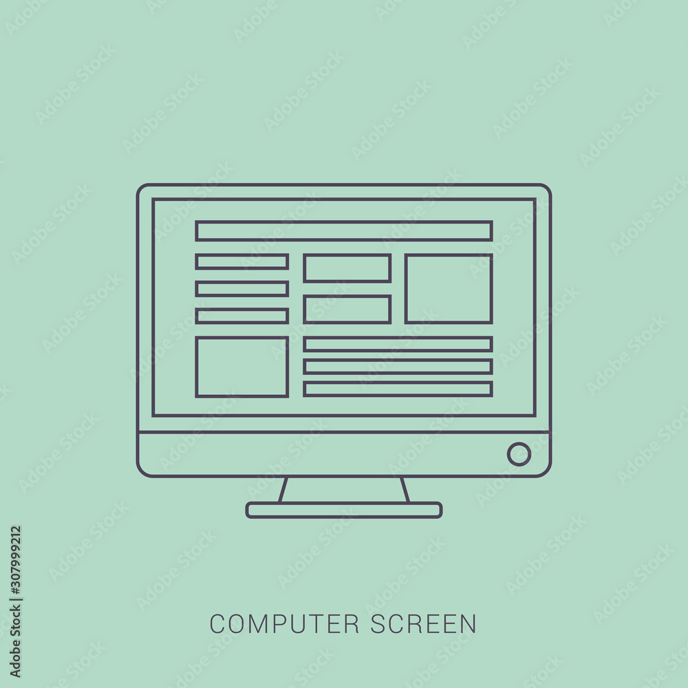 Poster computer screen with web page flat icon