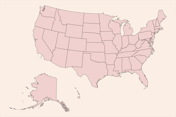 Vintage blank USA map vector. Pink shade background. Perfect for backgrounds, backdrop, sticker, chart, presentation and wallpapers.