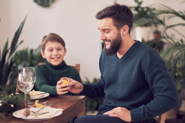 Family Together Christmas Celebration Concept. Family Enjoying christmas dinner background