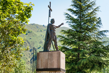 Statue of King Pelayo in the Temple of Covadonga, founder of the monarchy in Asturias. The statue contains the inscription: "Our hope is in Christ."